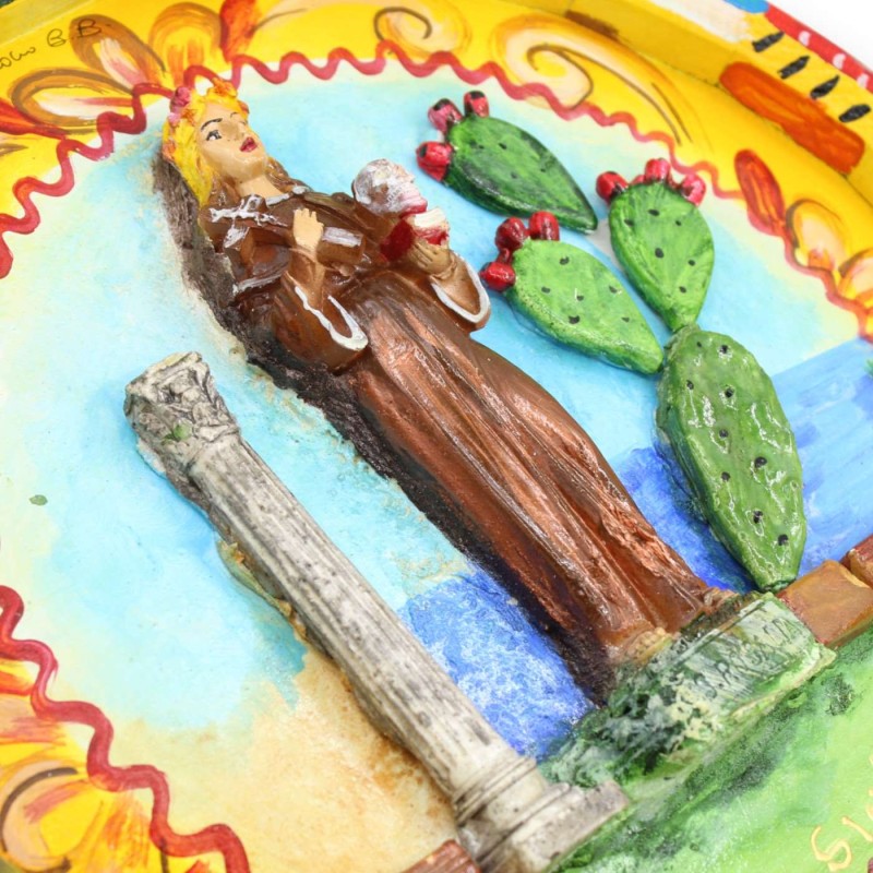 Fassdeckel zum Aufhängen, Ø ca. 40 cm. in Holz- und Gipsapplikationen, handbemalt - 