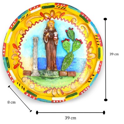 Fassdeckel zum Aufhängen, Ø ca. 40 cm. in Holz- und Gipsapplikationen, handbemalt - 