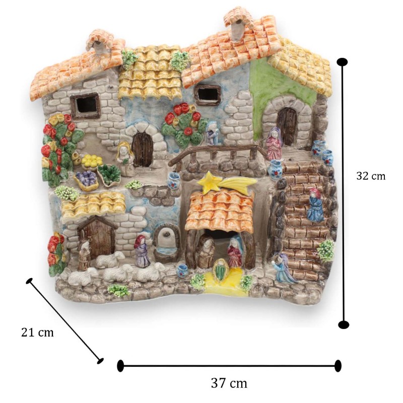Dorfkrippe aus Caltagirone-Keramik, H ca. 32 x 40 cm. Reich an Details und Charakteren - 