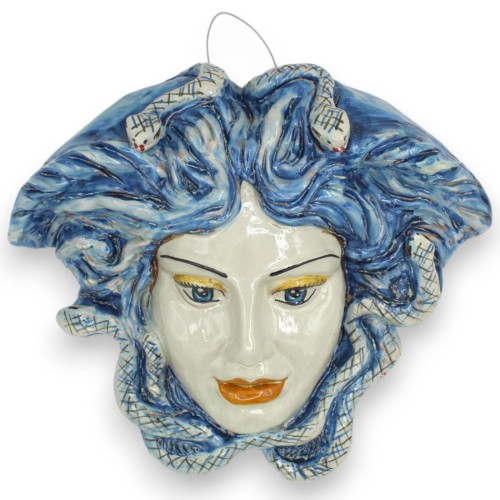 Mytologiska figurer: Medusahuvud, Caltagirone keramik - h 23 x 27 cm ca. Antik blå - 