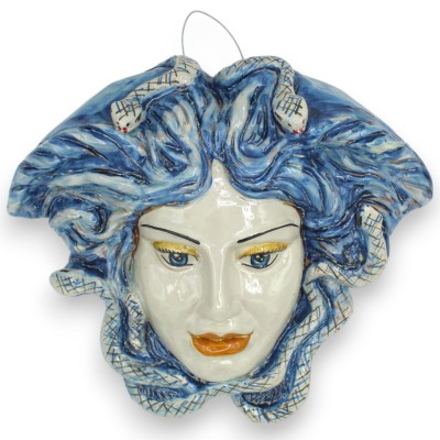 Figuras mitológicas: Cabeza de Medusa, cerámica de Caltagirone - h 23 x 27 cm aprox. Azul antiguo - 