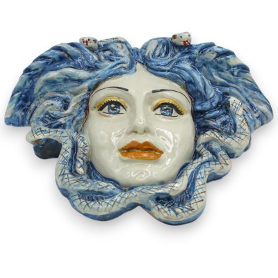 Mytologiska figurer: Medusahuvud, Caltagirone keramik - h 23 x 27 cm ca. Antik blå - 