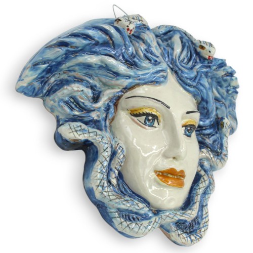 Mythological figures: Head of Medusa, Caltagirone ceramic - h 23 x 27 cm approx. Antique Blue -  2