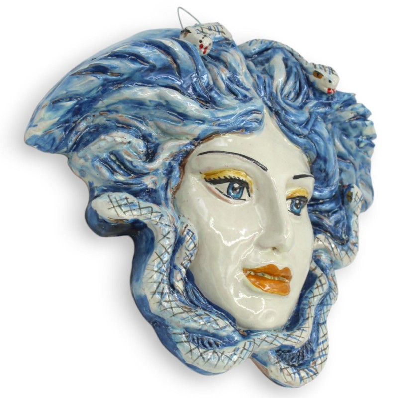 Postacie mitologiczne: Głowa Meduzy, ceramika Caltagirone - wys. 23 x 27 cm ok. Antyczny błękit - 