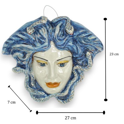Figuras mitológicas: Cabeza de Medusa, cerámica de Caltagirone - h 23 x 27 cm aprox. Azul antiguo - 