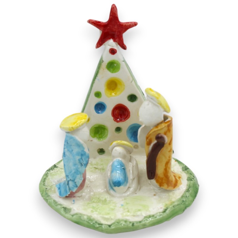 Stylized Nativity Scene with Christmas Tree, Two Size Options (1pc) Caltagirone Ceramics - 