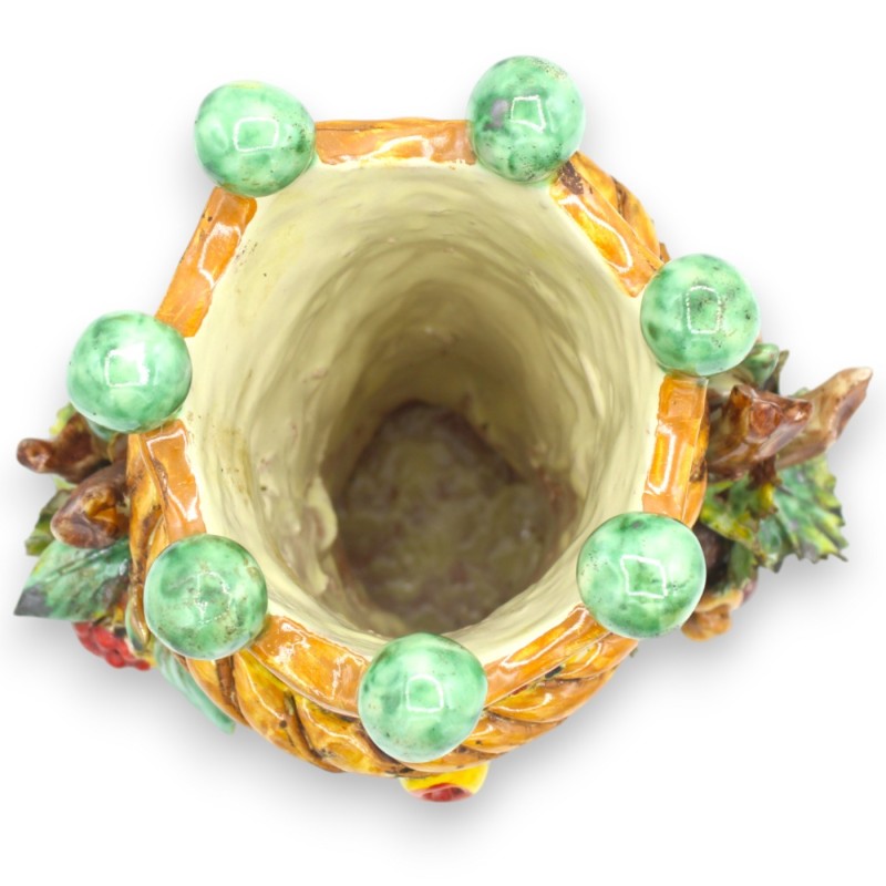 Głowa Janusa o dwóch twarzach z dwiema twarzami z ceramiki Caltagirone, wys. ok. 21 cm. z koroną, warkoczem i mieszanką 