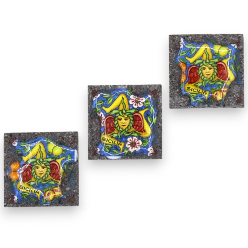 Magnete calamita in pietra lavica e ceramica siciliana - h 5 x 5 (1pz) - 