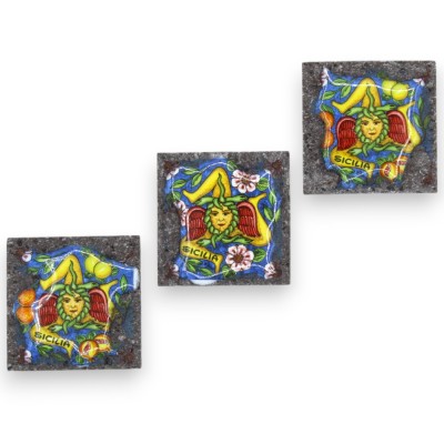 Magnete calamita in pietra lavica e ceramica siciliana - h 5 x 5 (1pz) - 