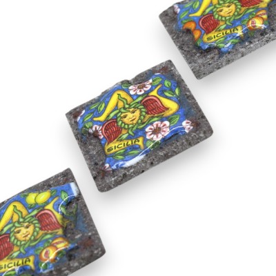 Magnete calamita in pietra lavica e ceramica siciliana - h 5 x 5 (1pz) - 