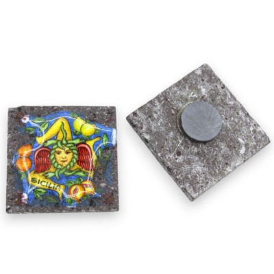 Magnete calamita in pietra lavica e ceramica siciliana - h 5 x 5 (1pz) - 