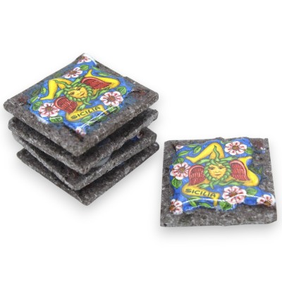 Magnete calamita in pietra lavica e ceramica siciliana - h 5 x 5 (1pz) - 