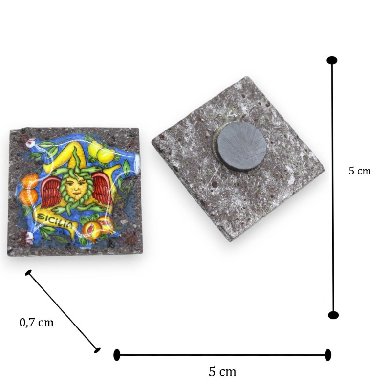 Magnete calamita in pietra lavica e ceramica siciliana - h 5 x 5 (1pz) - 