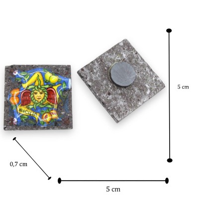 Magnete calamita in pietra lavica e ceramica siciliana - h 5 x 5 (1pz) - 