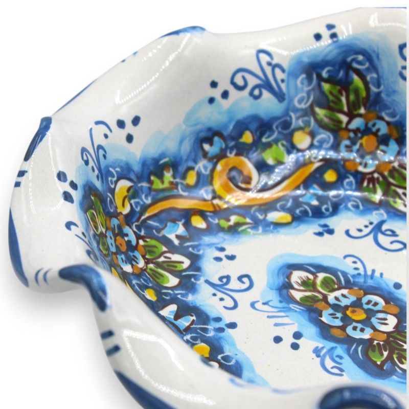 Gewellter Obstschalen-Mittelstückständer, Caltagirone-Keramik, 4 Größenoptionen (1 Stück), Blumendekoration auf blauem H