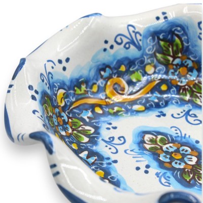 Gewellter Obstschalen-Mittelstückständer, Caltagirone-Keramik, 4 Größenoptionen (1 Stück), Blumendekoration auf blauem H