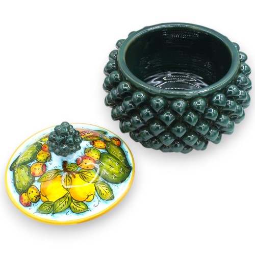 Biscottiera Pigna, pregiata ceramica Siciliana, Ø 23 x h 23 cm ca. decoro ficodindia, limoni e melograno -  2