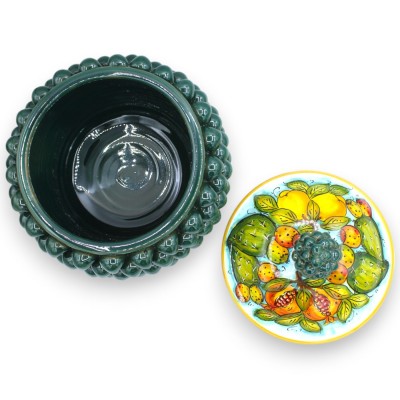 Pigna koektrommel, fijn Siciliaans keramiek, Ø 23 x h 23 cm ca. Cactusvijg-, citroen- en granaatappeldecoratie - 