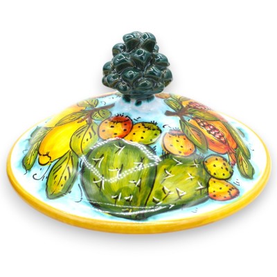 Pigna biscuit jar, fine Sicilian ceramic, Ø 23 x h 23 cm approx. prickly pear, lemon and pomegranate decoration - 