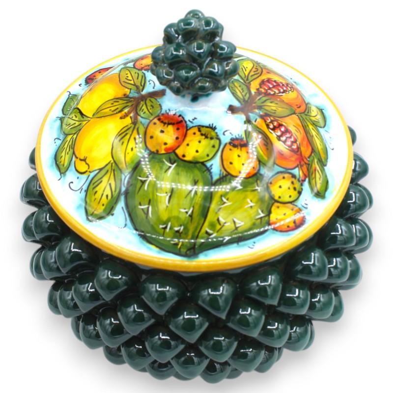Frasco para biscoitos Pigna, cerâmica siciliana fina, Ø 23 x h 23 cm aprox. decoração de pera espinhosa, limão e romã - 
