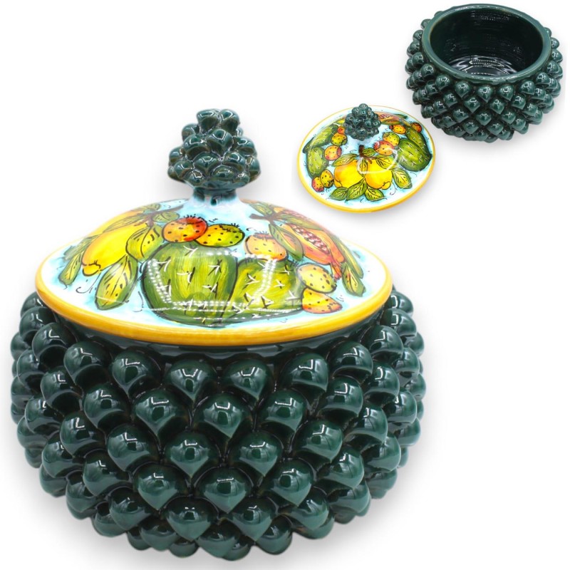 Pigna koektrommel, fijn Siciliaans keramiek, Ø 23 x h 23 cm ca. Cactusvijg-, citroen- en granaatappeldecoratie - 