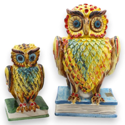 Coruja em Livro, Cerâmica Caltagirone, em duas opções de tamanho (1 unidade) cor e decoração aleatórias - 