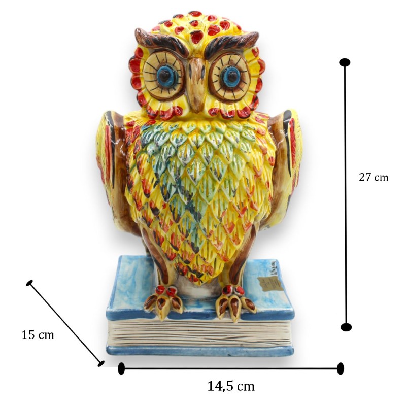 Owl on Book, Caltagirone Ceramic, i två storlekar (1 st) slumpmässig färg och dekoration - 