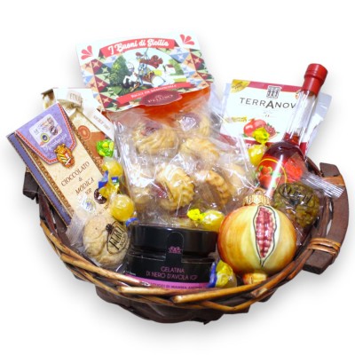 Christmas Gift Basket with Typical Sicilian Products - LOCU PICCIULU (15 pcs inside) - 