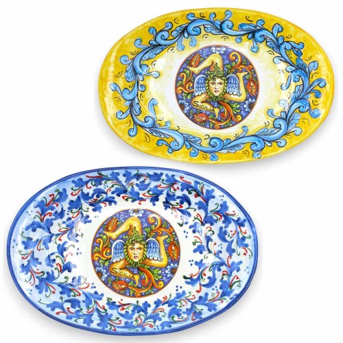 Bandeja ovalada de cerámica siciliana, plato para servir, L 30 x 20 cm aprox. (1pc) dos opciones de decoración - 