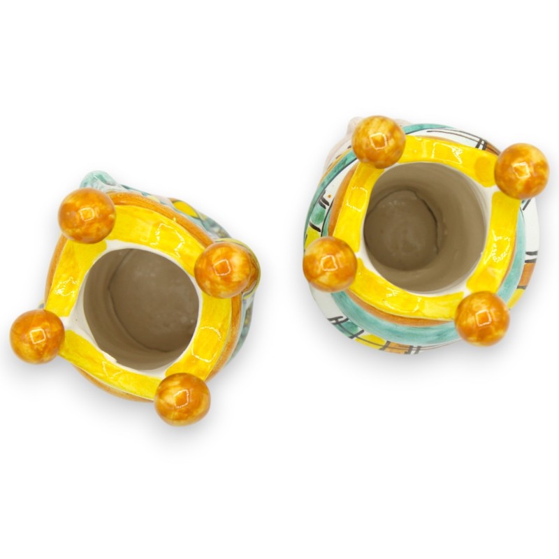 Par de cabeças mouriscas em cerâmica Caltagirone - h 13 cm aprox. com coroa, turbante e frutas - 
