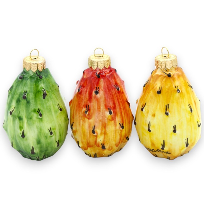 Caltagirone Ceramic Christmas Ball, Prickly Pear Model - 2 Size Options (1pc) - 