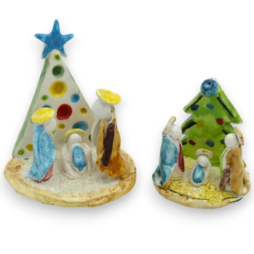 Gestileerde kerststal met kerstboom, twee maatopties (1 stuk) Caltagirone-keramiek - 