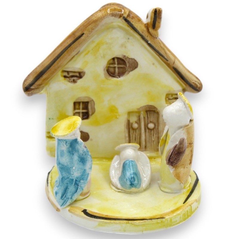 Stilisierte Weihnachtskrippe mit Haus mit schrägem Dach, H 8 x 9 (1 Stück) Caltagirone-Keramik - 