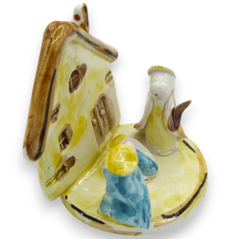 Stylized Nativity Scene with sloping roof house, h 8 x 9 (1pc) Caltagirone ceramic - 
