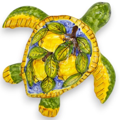 Tartaruga marinha em cerâmica siciliana fina, C 27 x 27 x h 5 cm aprox. em duas decorações (1 unidade) - 