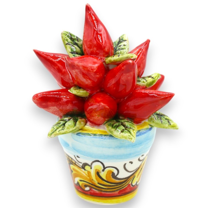 Vaso pianta con composizione di Limoni, foglie e fiore h 9 cm ca. ceramica Caltagirone - 