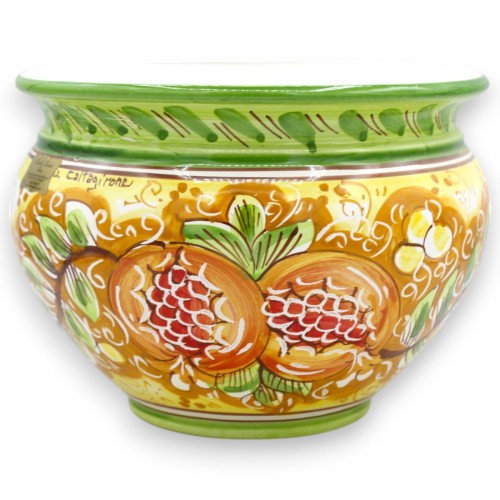 Cachepot Vaso per piante, ceramica di Caltagirone, decoro melograni e rami con foglie, 5 opzioni misura (1Unità) - 