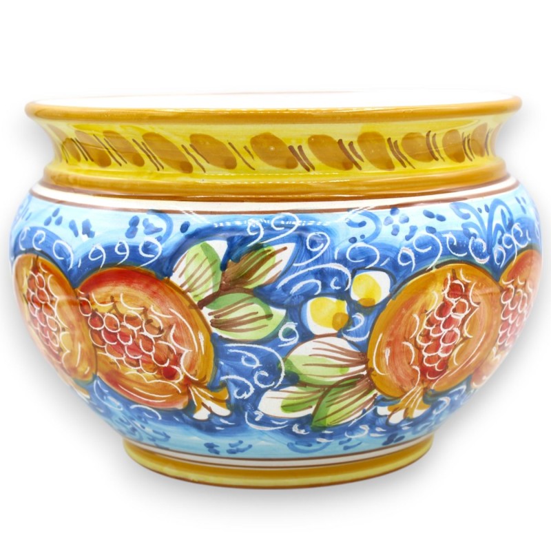 Cachepot Vaso per piante, ceramica di Caltagirone, decoro melograni su fondo blu, 5 opzioni misura (1Unità) - 