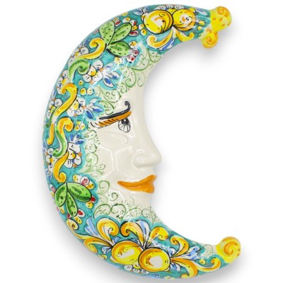 Caltagirone ceramic moon, verdigris h 45 cm approx. baroque decoration lemons and prickly pears - 