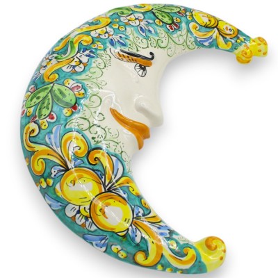 Caltagirone ceramic moon, verdigris h 45 cm approx. baroque decoration lemons and prickly pears - 
