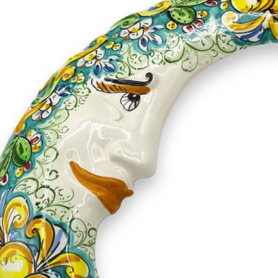 Caltagirone ceramic moon, verdigris h 45 cm approx. baroque decoration lemons and prickly pears - 