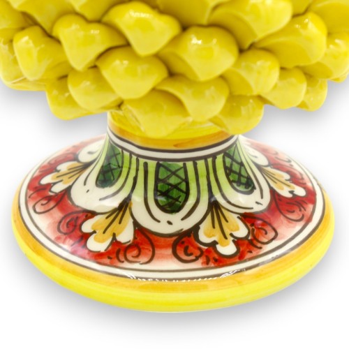 Sicilian Pine Cone Ceramic Caltagirone, Yellow - two sizes (1pc) Stem Decorated with Arches and Leaves -  2