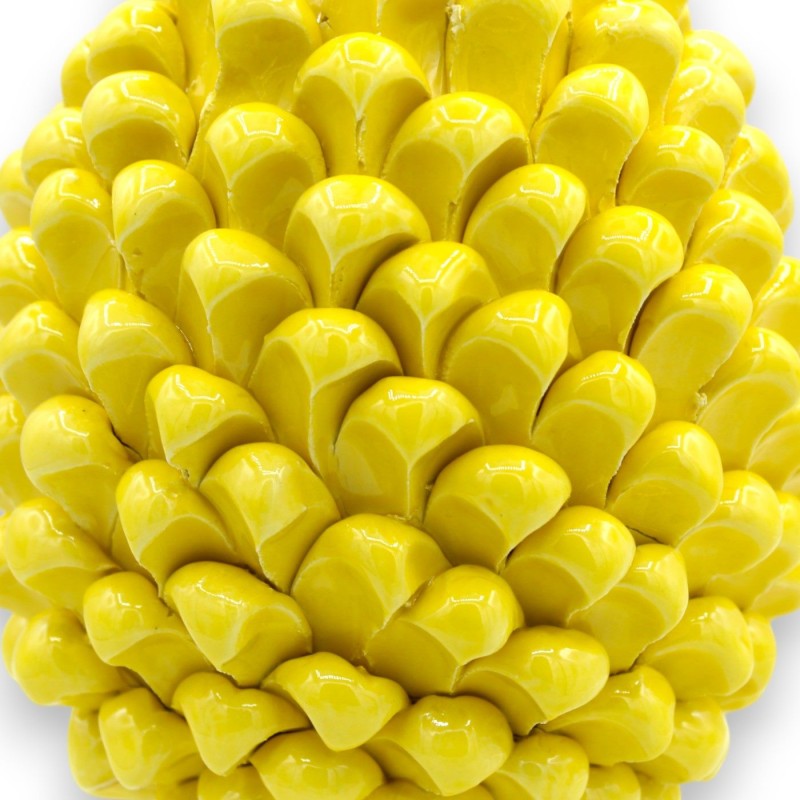 Sicilian Pine Cone Ceramic Caltagirone, Yellow - two sizes (1pc) Stem Decorated with Arches and Leaves - 