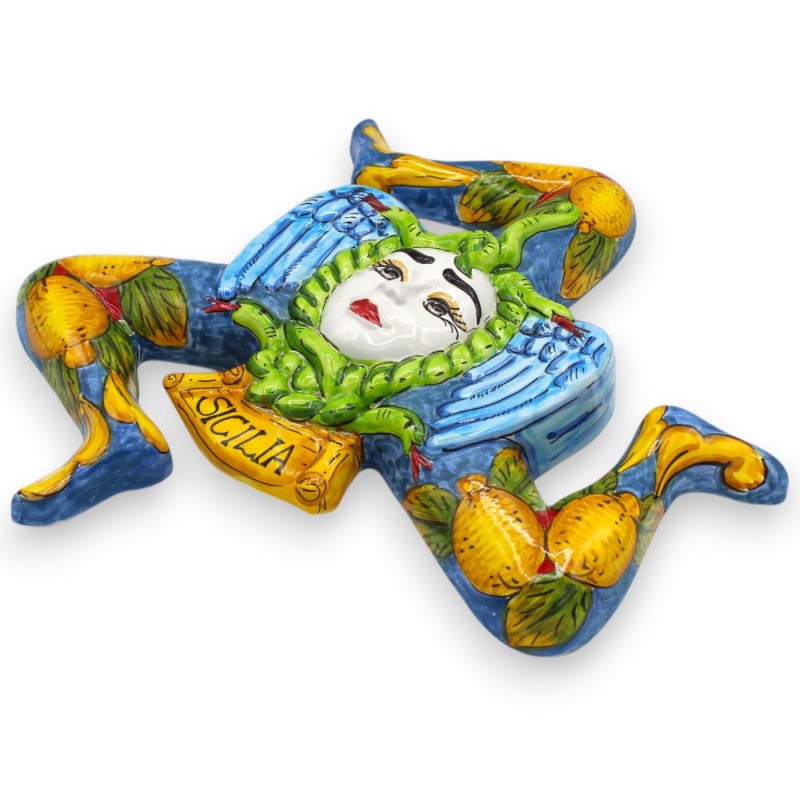 Trinacria in pregiata ceramica Siciliana, h 36 cm ca. Vari colori (1Unità) decoro Limoni - 