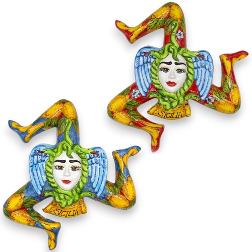 Trinacria in fine Sicilian ceramic, h 36 cm approx. Various colours (1pc) Lemon decoration - 