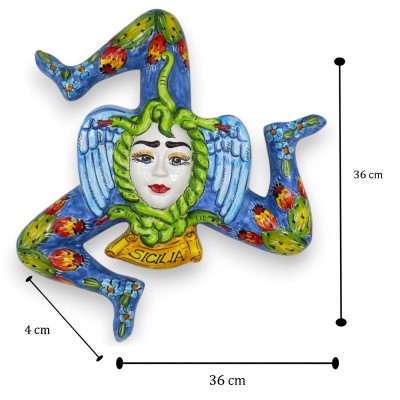 Trinacria in pregiata ceramica Siciliana, h 36 cm ca. Vari colori (1Unità) decoro Pale di ficodindia - 