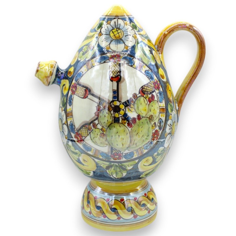 Bummulo malandrino Caltagirone Bouteille d'eau h 30 cm environ. Émail nacre, miroir à décoration de roue de charrette sicilienne
