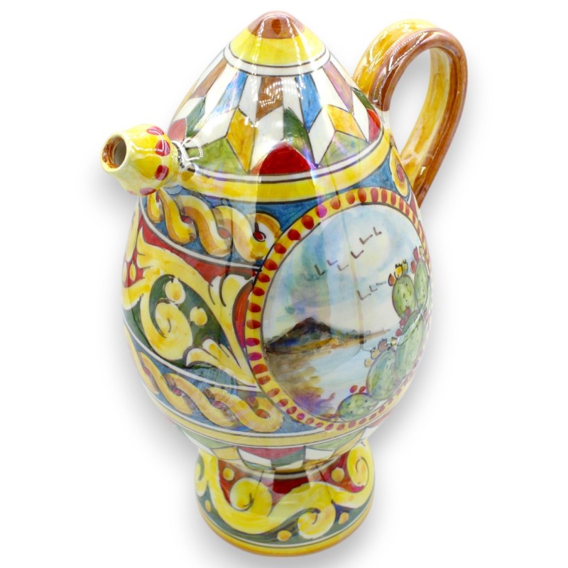 Bummulo malandrino Caltagirone Botella de agua h 30 cm aprox. Espejo esmaltado de nácar con decoración de paisaje sicili