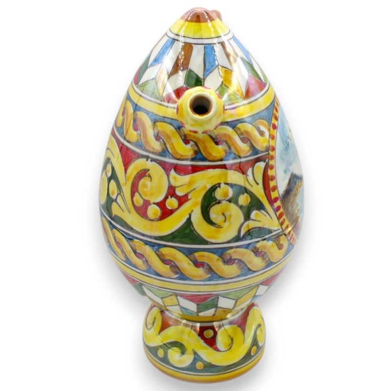 Bummulo malandrino Caltagirone Waterfles h 30 cm ca. Parelmoer emaille, spiegel met Siciliaanse landschapsdecoratie - 