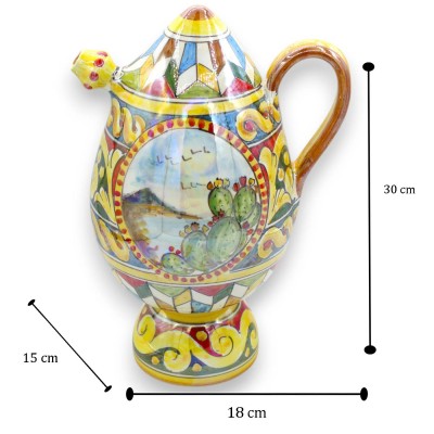 Bummulo malandrino Caltagirone Botella de agua h 30 cm aprox. Espejo esmaltado de nácar con decoración de paisaje sicili